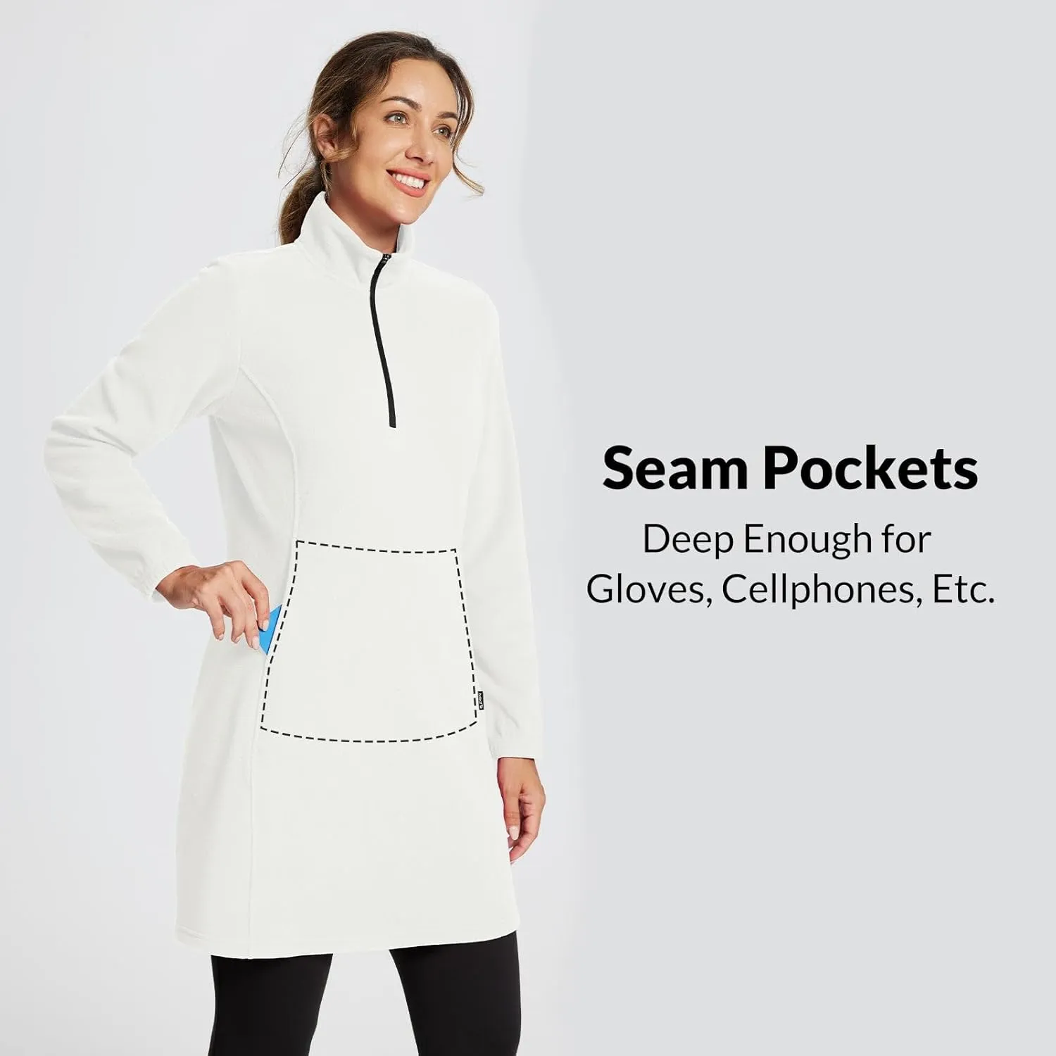 baleaf Women's Fleece Dress Sweatshirt Tunic Long Quarter Zip Pullover Polar Winter Dress Cover Ups Pocket