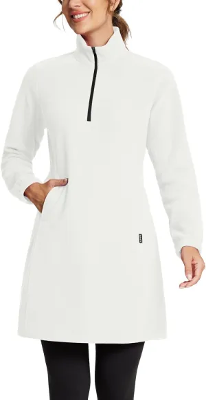 baleaf Women's Fleece Dress Sweatshirt Tunic Long Quarter Zip Pullover Polar Winter Dress Cover Ups Pocket