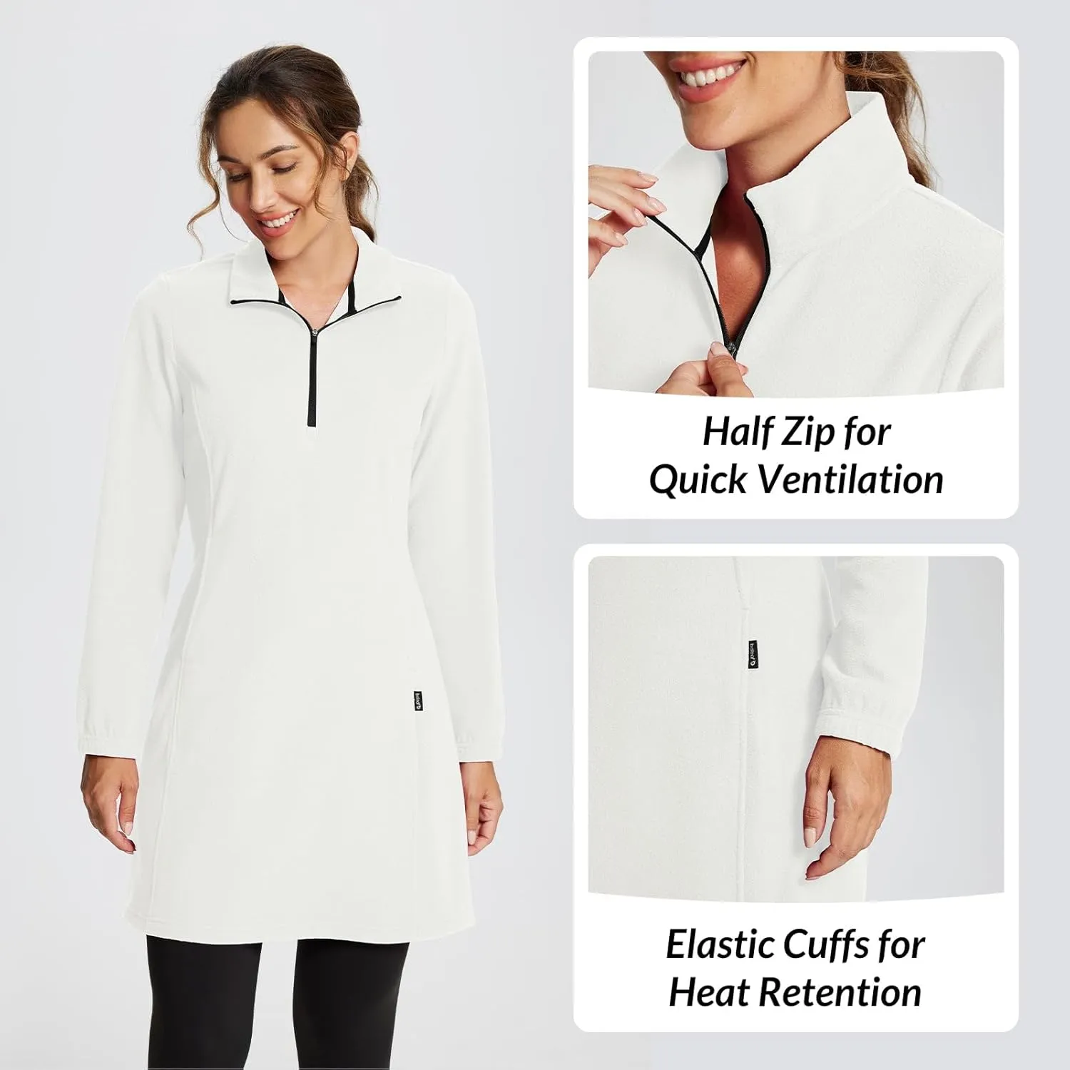 baleaf Women's Fleece Dress Sweatshirt Tunic Long Quarter Zip Pullover Polar Winter Dress Cover Ups Pocket