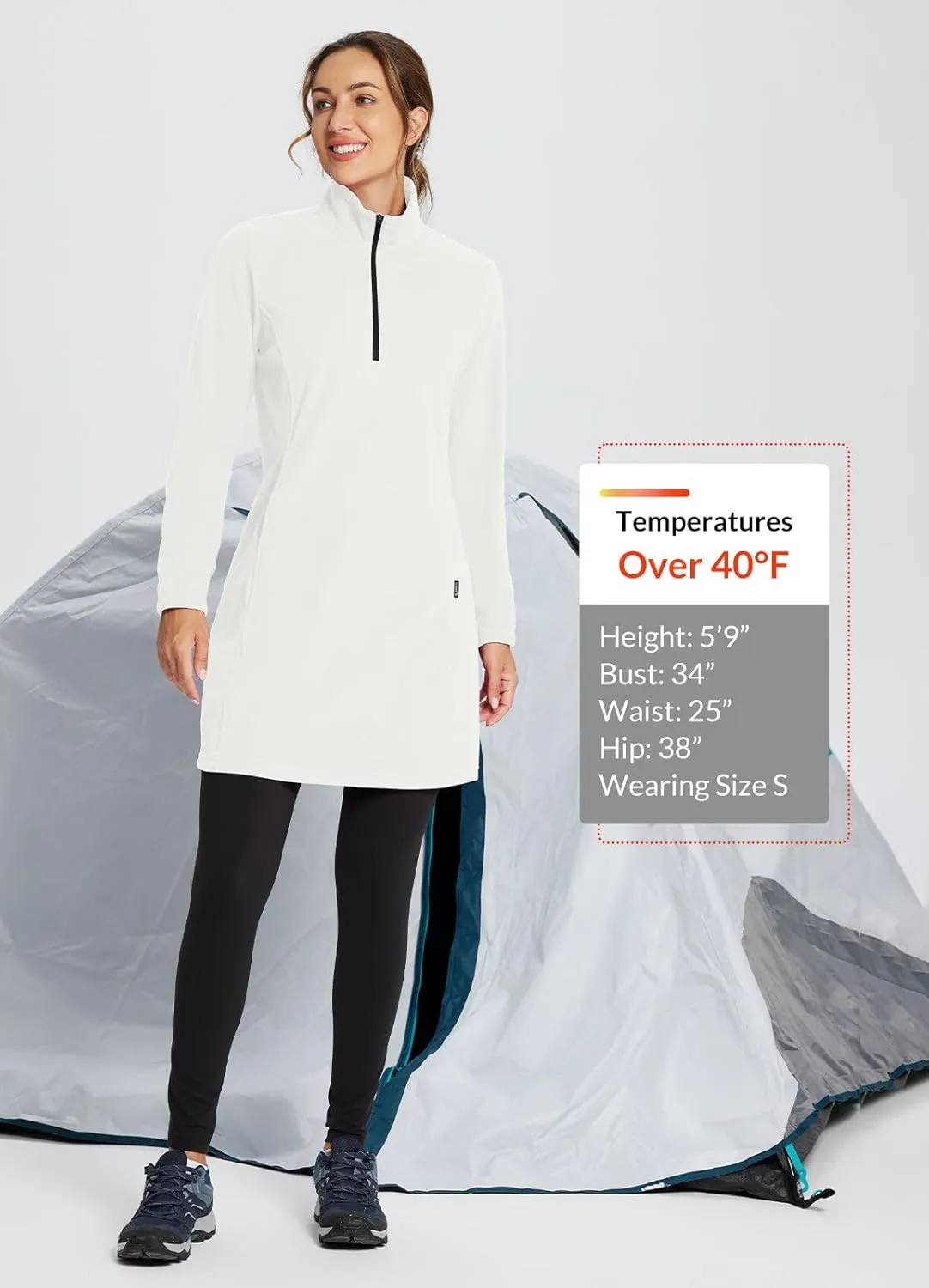 baleaf Women's Fleece Dress Sweatshirt Tunic Long Quarter Zip Pullover Polar Winter Dress Cover Ups Pocket