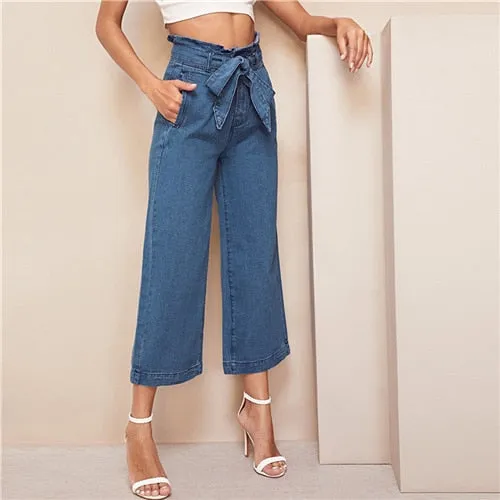 Blue High Waist Wide Leg Jeans