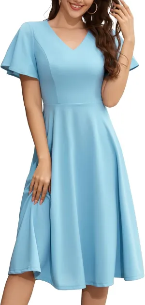 Bridesmay Wedding Guest Cocktail Dress 2025 Short Sleeve Modest A-Line Semi Formal Party Dress for Women