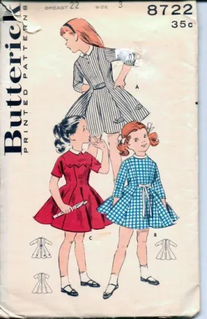 Butterick 8722 Girls Toddler Shortie Princess Dress Vintage 1950's Sewing Pattern