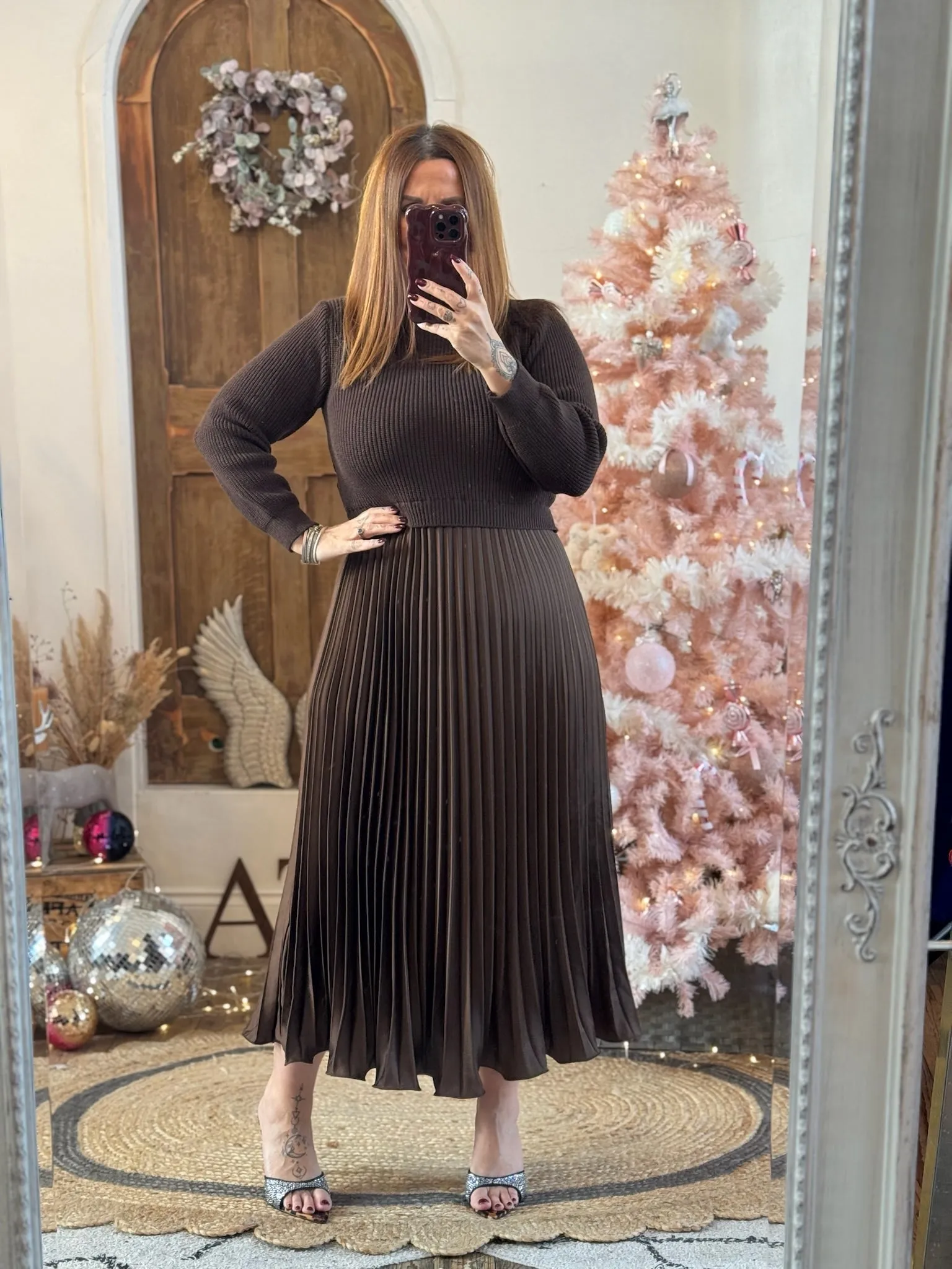 Chocolate Sylvie Pleated Jumper Style Maxi Dress