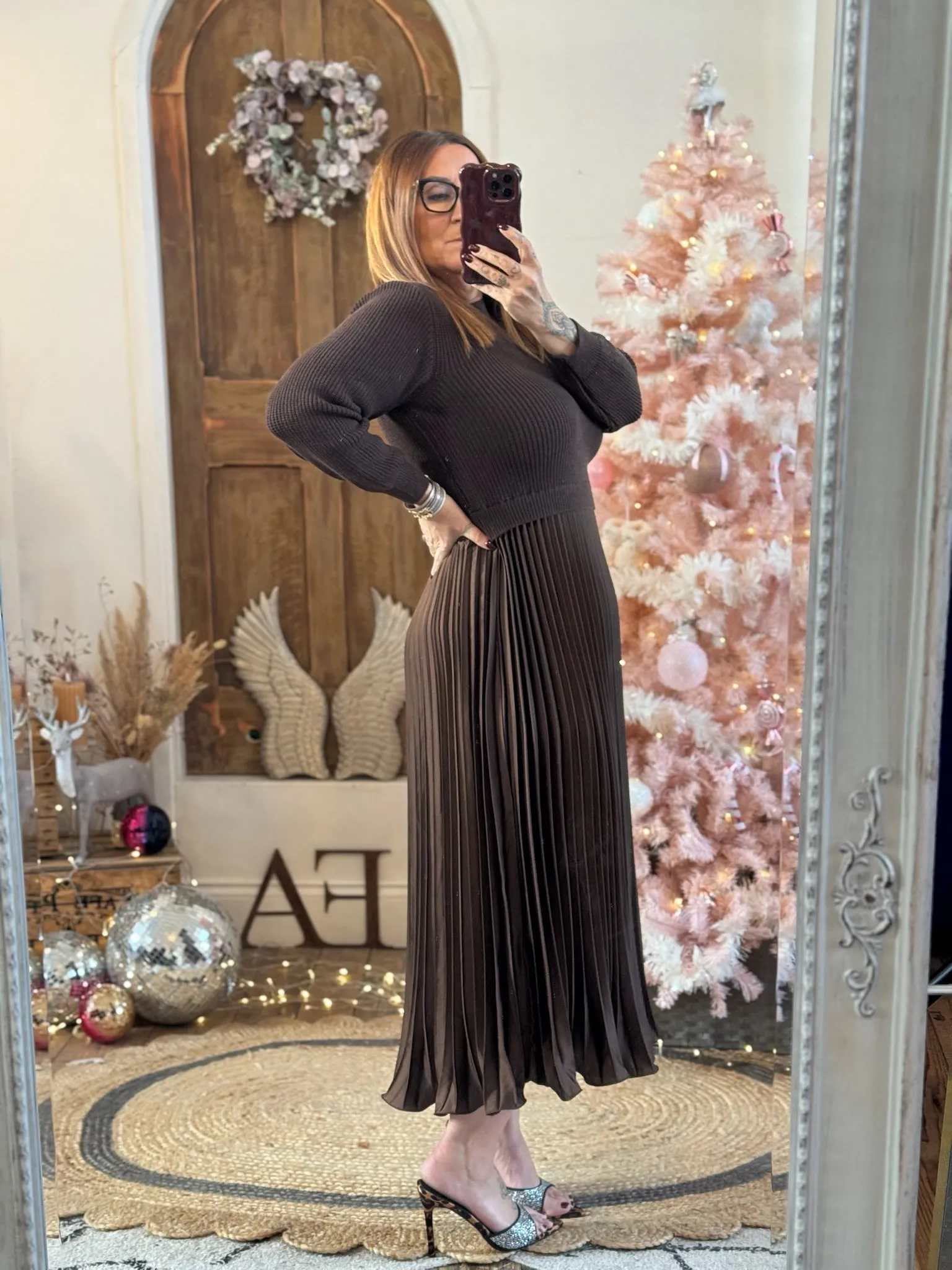 Chocolate Sylvie Pleated Jumper Style Maxi Dress