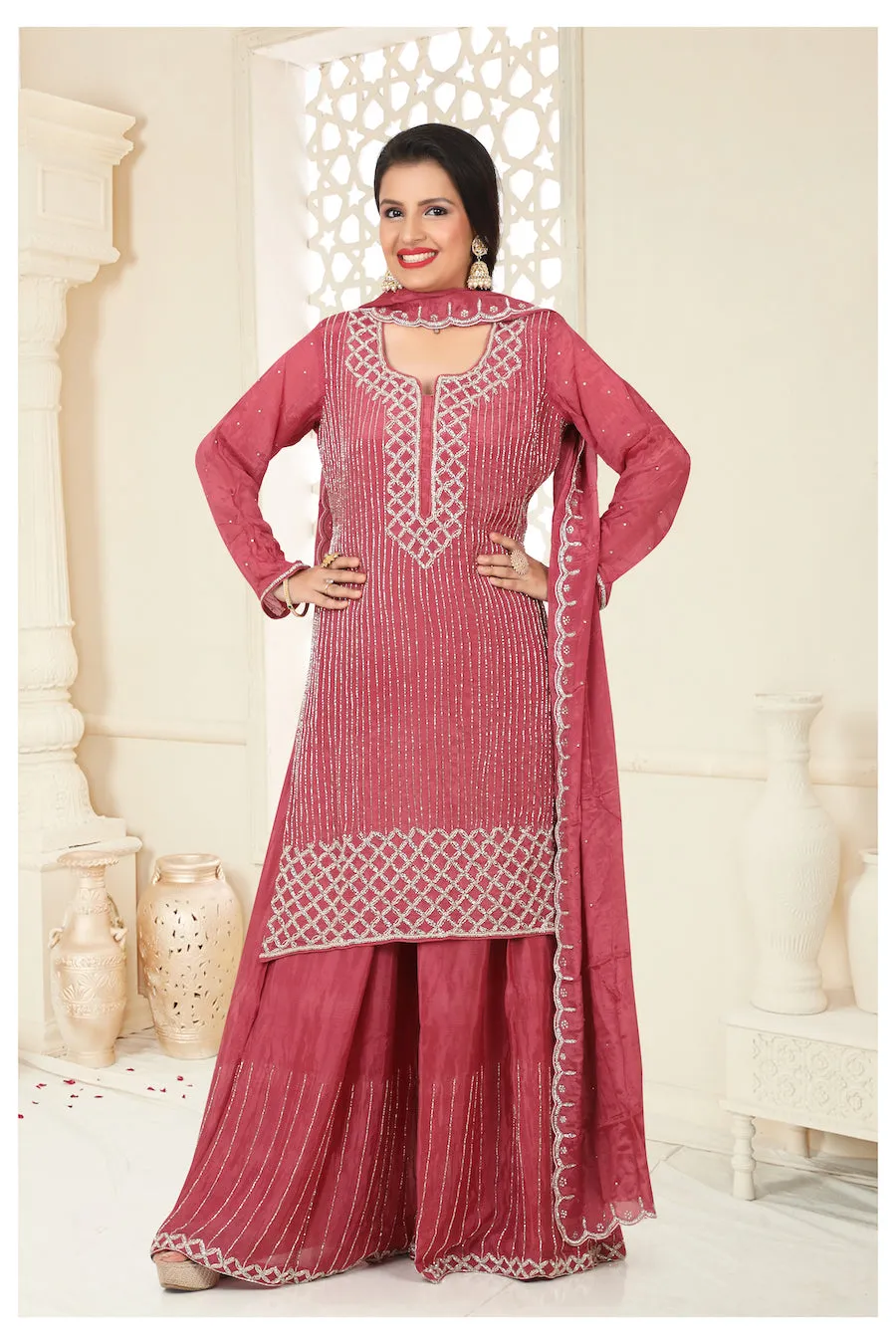 Deep Coral Gharara Suit