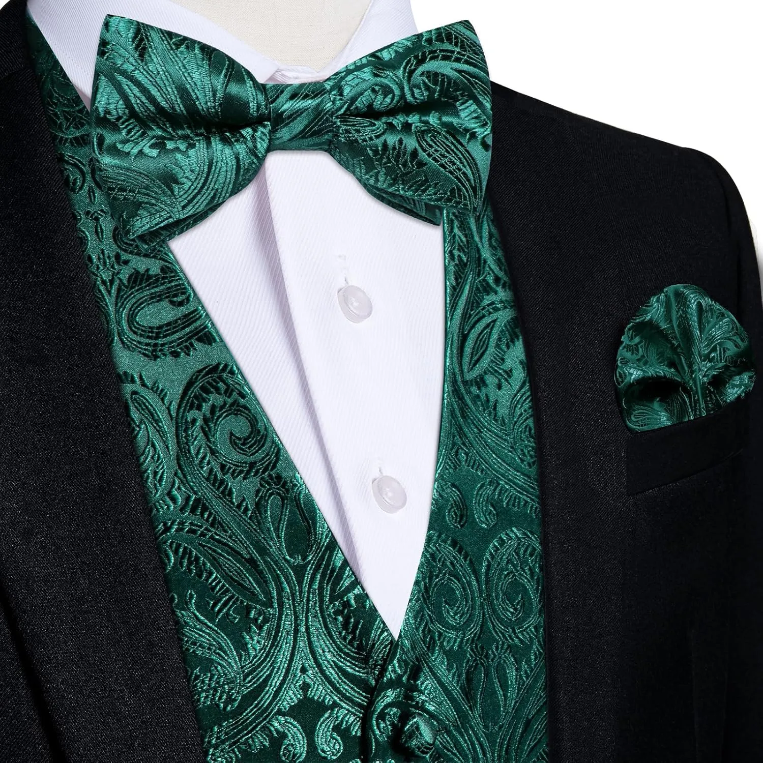 DiBanGu Silk Paisley Vest for Men Formal Suit Waistcoat and Bowtie Lapel Pin Set 7PCS Dress Vest for Suit or Tuxedo