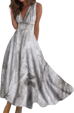 Dresses for Women 2025 Elegant Classy Casual Sleeveless Deep V Neck Beach High Waist Long Maxi Dresses
