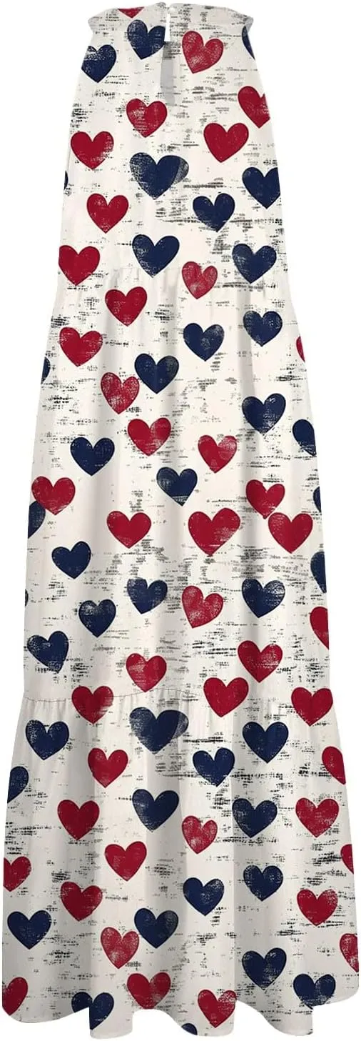 Dresses for Women 2025 Sleeveless Floral Print Tank Dresses Hanging Neck Splicing Midi Dresses Loose Sundresses