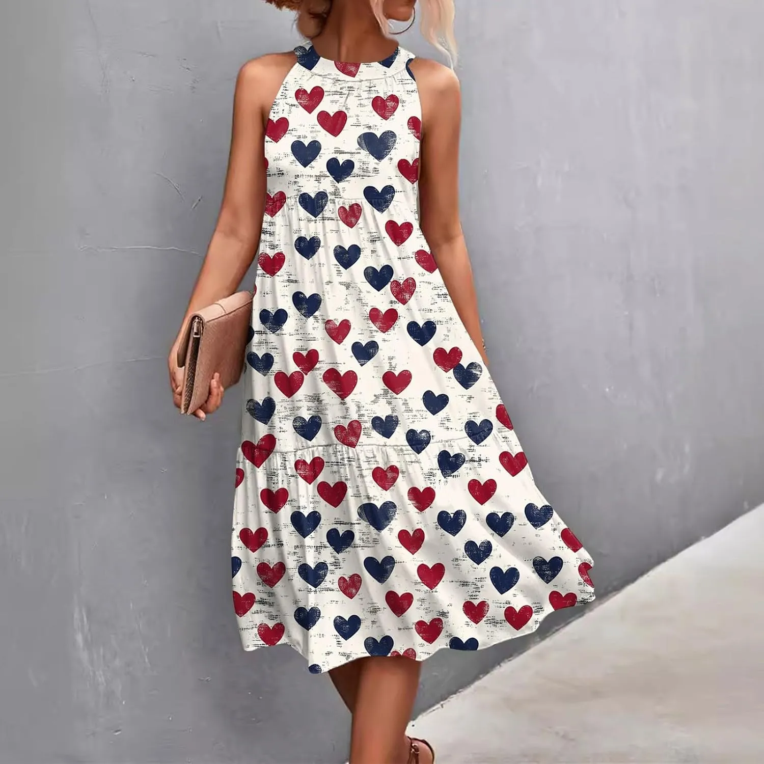 Dresses for Women 2025 Sleeveless Floral Print Tank Dresses Hanging Neck Splicing Midi Dresses Loose Sundresses