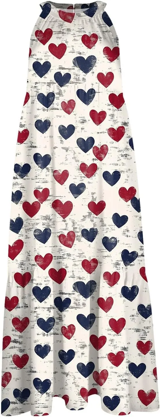Dresses for Women 2025 Sleeveless Floral Print Tank Dresses Hanging Neck Splicing Midi Dresses Loose Sundresses
