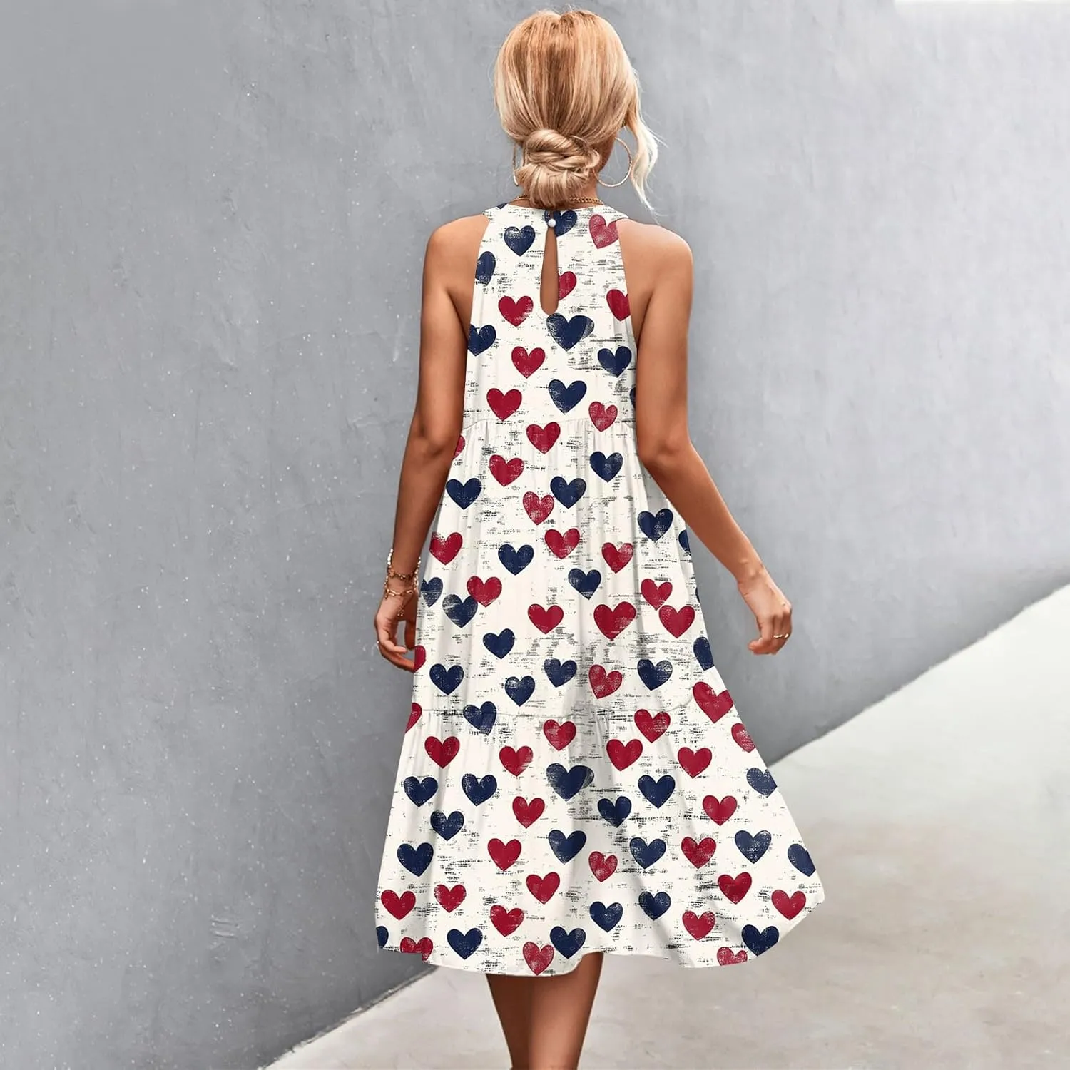 Dresses for Women 2025 Sleeveless Floral Print Tank Dresses Hanging Neck Splicing Midi Dresses Loose Sundresses