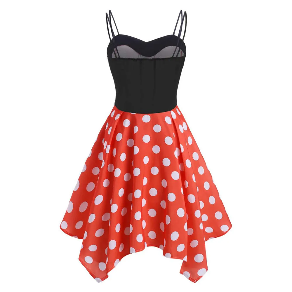 European and American Hot-Selling Straps Polka Dot Dress Refreshing Suspenders Irregular Big Skirt 9496 Direct Wholesale