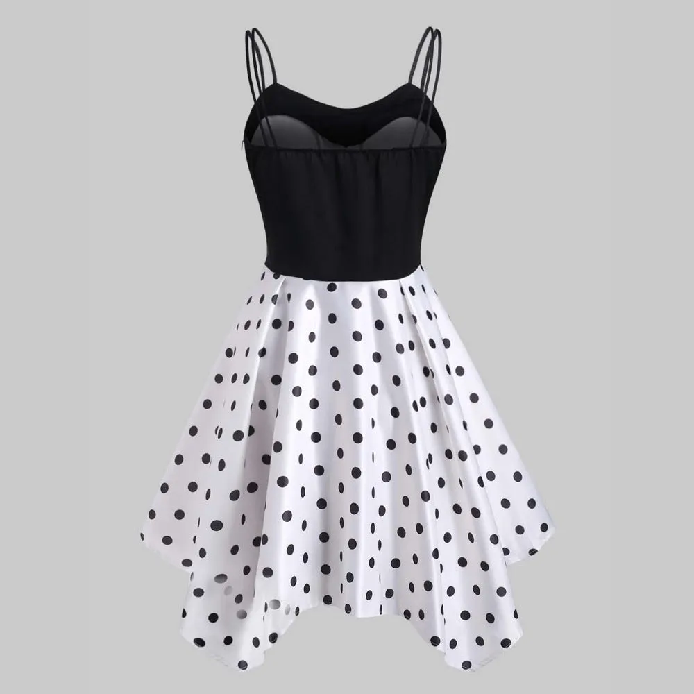 European and American Hot-Selling Straps Polka Dot Dress Refreshing Suspenders Irregular Big Skirt 9496 Direct Wholesale
