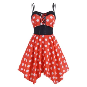 European and American Hot-Selling Straps Polka Dot Dress Refreshing Suspenders Irregular Big Skirt 9496 Direct Wholesale