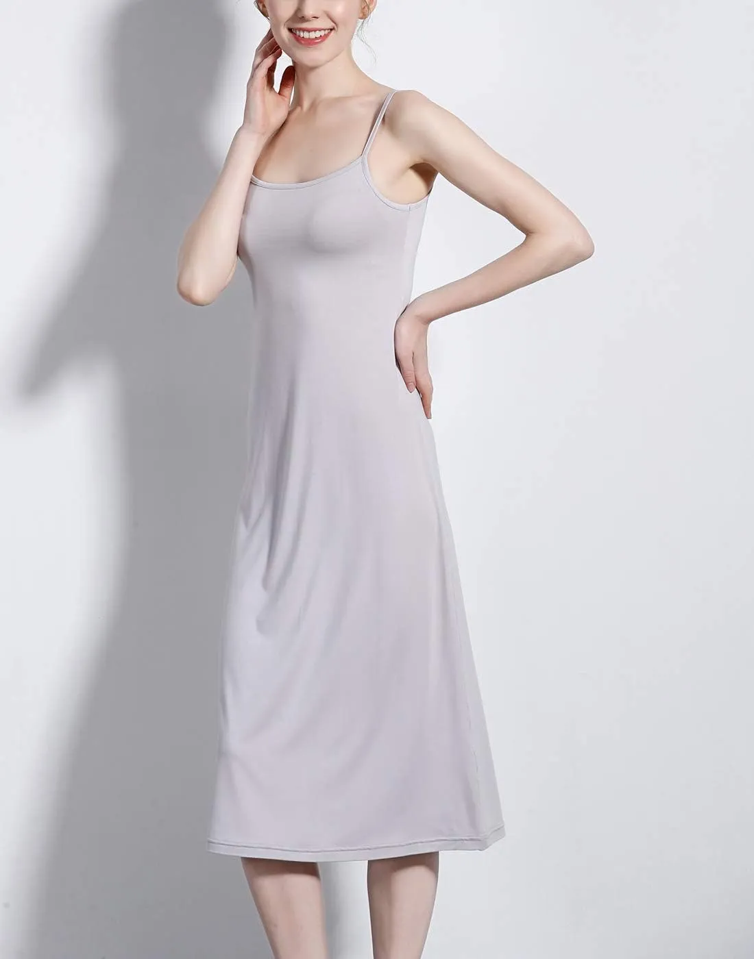 FEOYA Women's Full Slip Dress Soft Cotton Under Dress Spaghetti Strap Cami Dress Seamless Basic Sleepwear Chemise Nighgowns