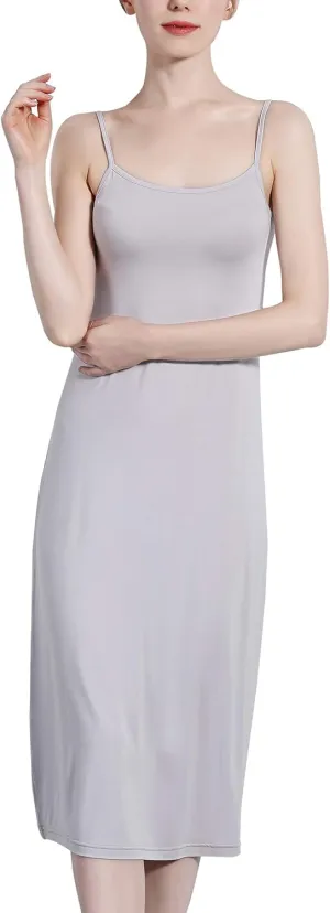 FEOYA Women's Full Slip Dress Soft Cotton Under Dress Spaghetti Strap Cami Dress Seamless Basic Sleepwear Chemise Nighgowns