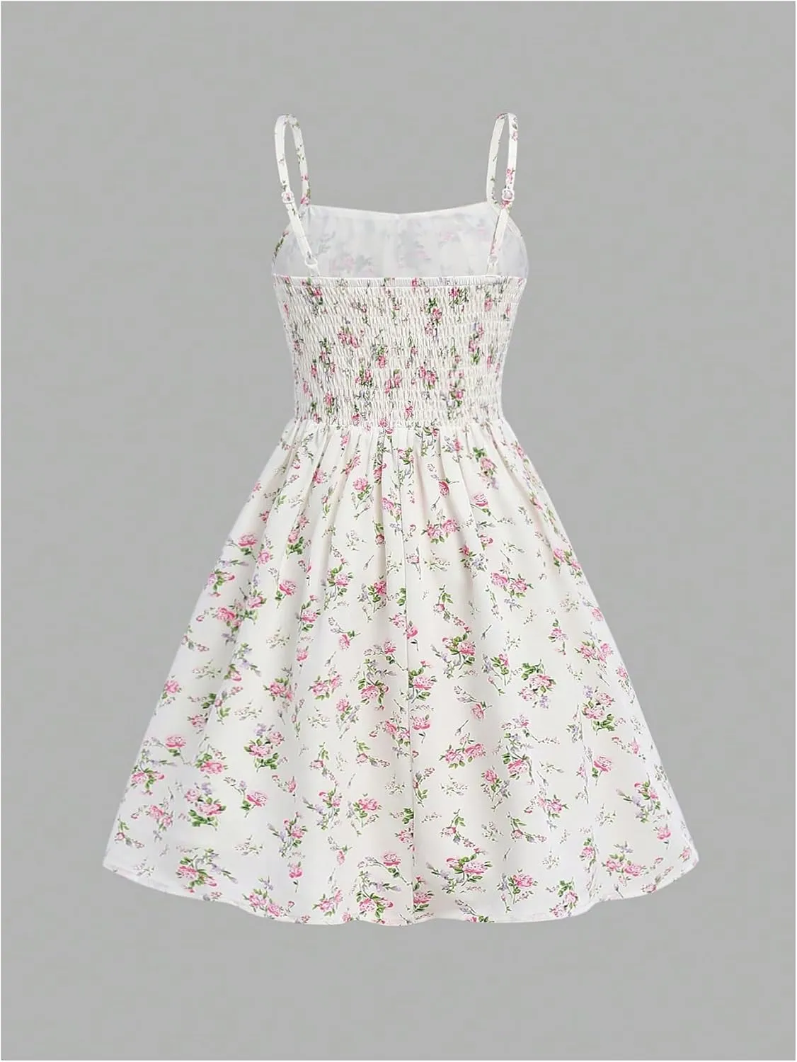 Girl's Floral Print Summer Dress Bowknot Ruched Bust A Line Cami Dress High Waist Ruffle Hem Cute Sun Dresses