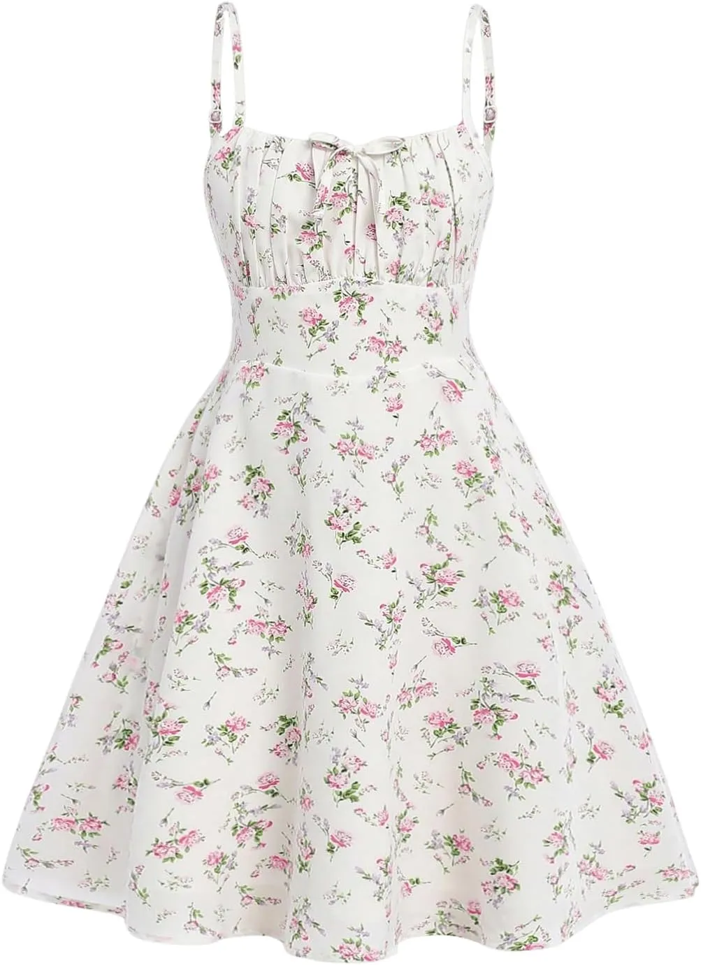 Girl's Floral Print Summer Dress Bowknot Ruched Bust A Line Cami Dress High Waist Ruffle Hem Cute Sun Dresses