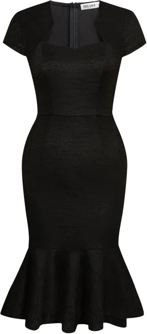 GRACE KARIN Womens Elegant Cap Sleeve Fishtail Tweed Cocktail Bodycon Dress