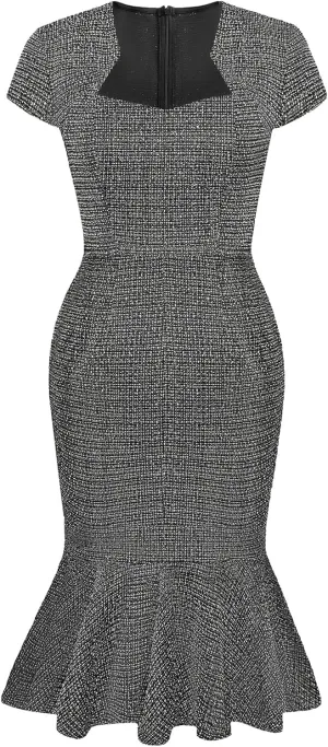 GRACE KARIN Womens Elegant Cap Sleeve Fishtail Tweed Cocktail Bodycon Dress