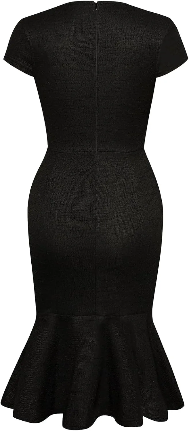 GRACE KARIN Womens Elegant Cap Sleeve Fishtail Tweed Cocktail Bodycon Dress