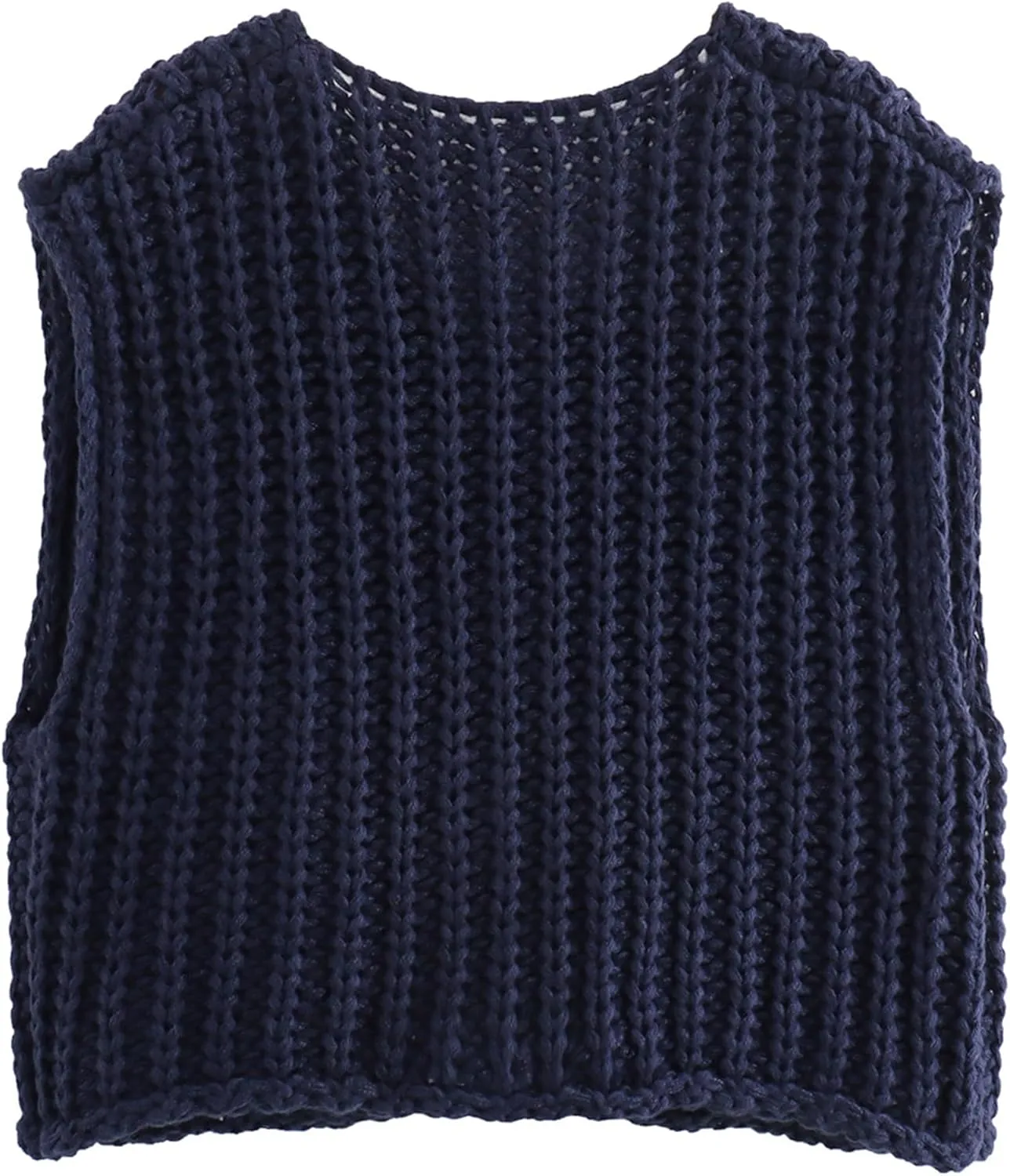 Hixiaohe Womens Crochet Chunky Knit Top Sleeveless Button Down Crop Tops Trendy Cardigan Sweater Vest for Women with Pockets