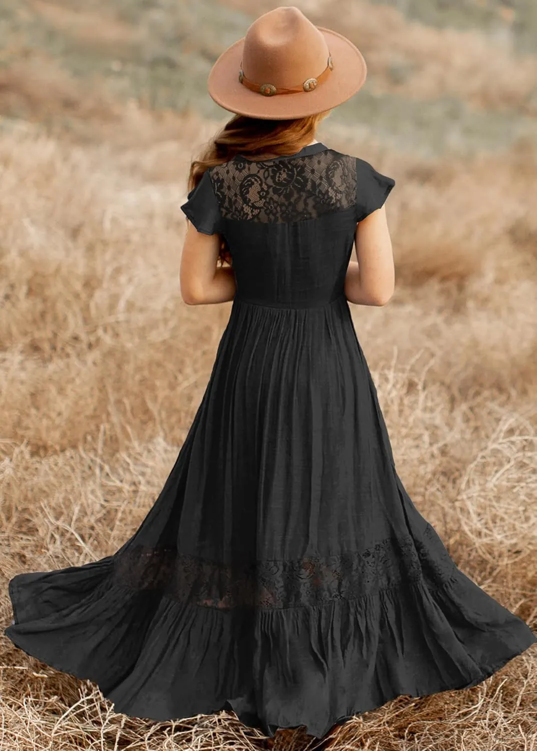 HOSIKA Girls Elegant Lace Ruffle Sleeve A-Line Formal Wedding Party Flower Girl Dress 6-12 Years