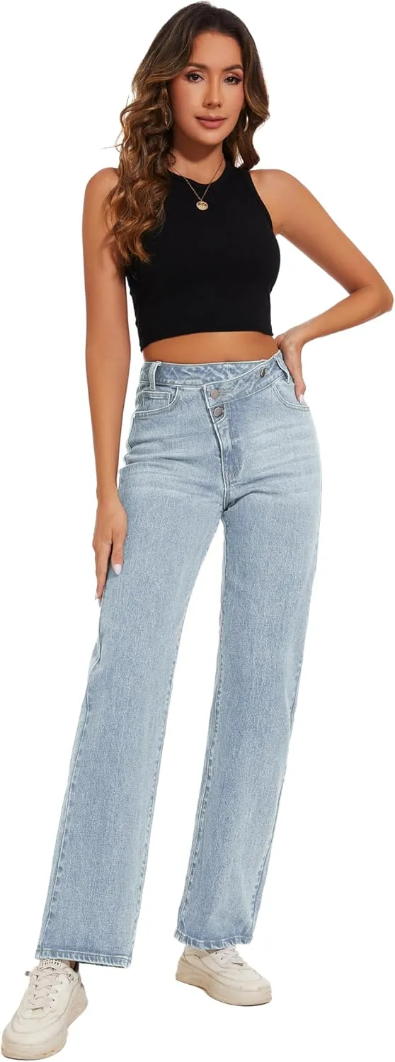 Jeans Women High Waist Wide Leg Baggy Jeans Boyfriends Stretch Denim Pants