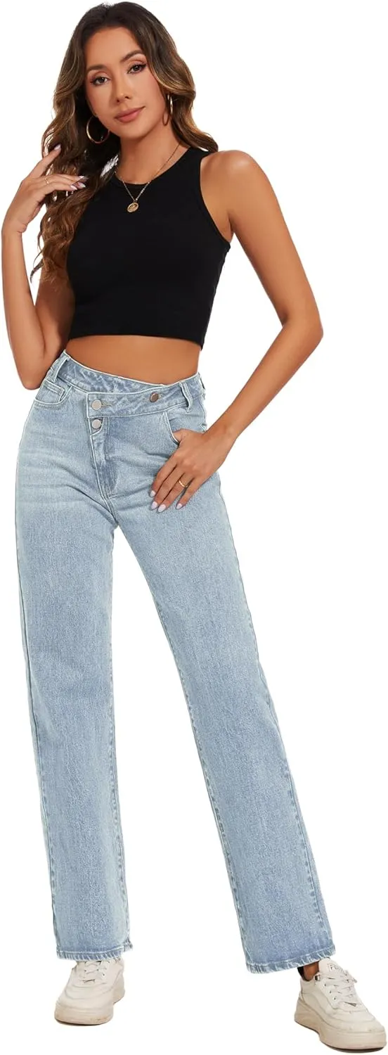 Jeans Women High Waist Wide Leg Baggy Jeans Boyfriends Stretch Denim Pants