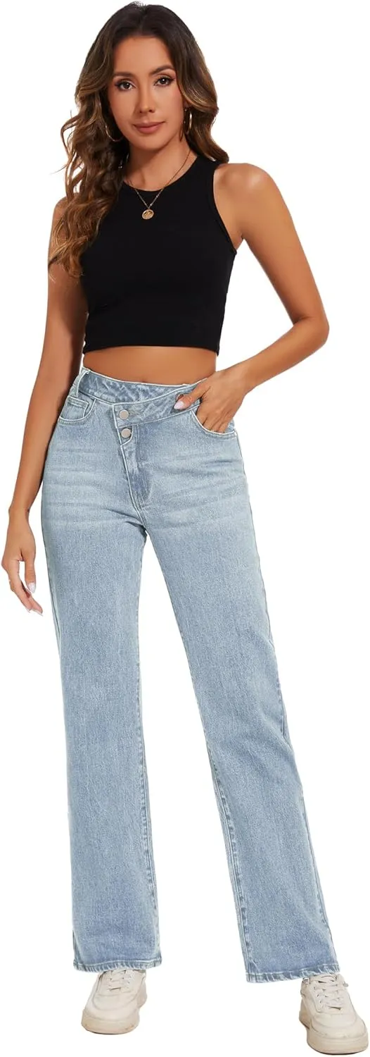 Jeans Women High Waist Wide Leg Baggy Jeans Boyfriends Stretch Denim Pants