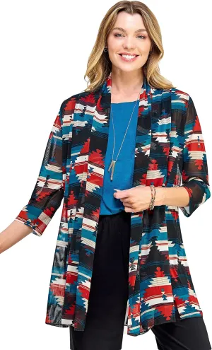 Jostar Women's Mesh Jacket Cardigan - 3/4 Sleeve Sheer Lightweight Open Front Princess Soft Drape Knit Sweater