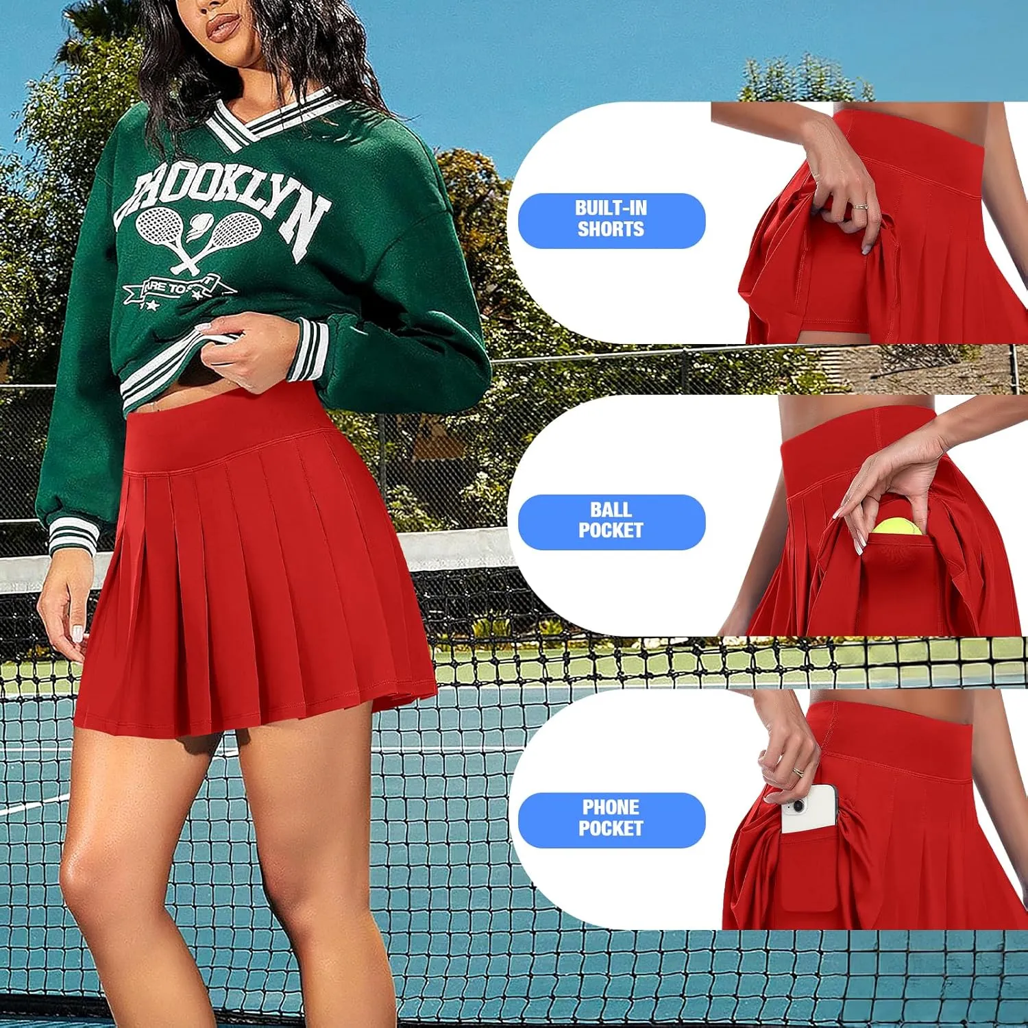 JoyGirl Womens Pleated Skirt with Shorts Tennis Skirt School Uniform Skirt Mini Skater Skirts Skorts with Pockets