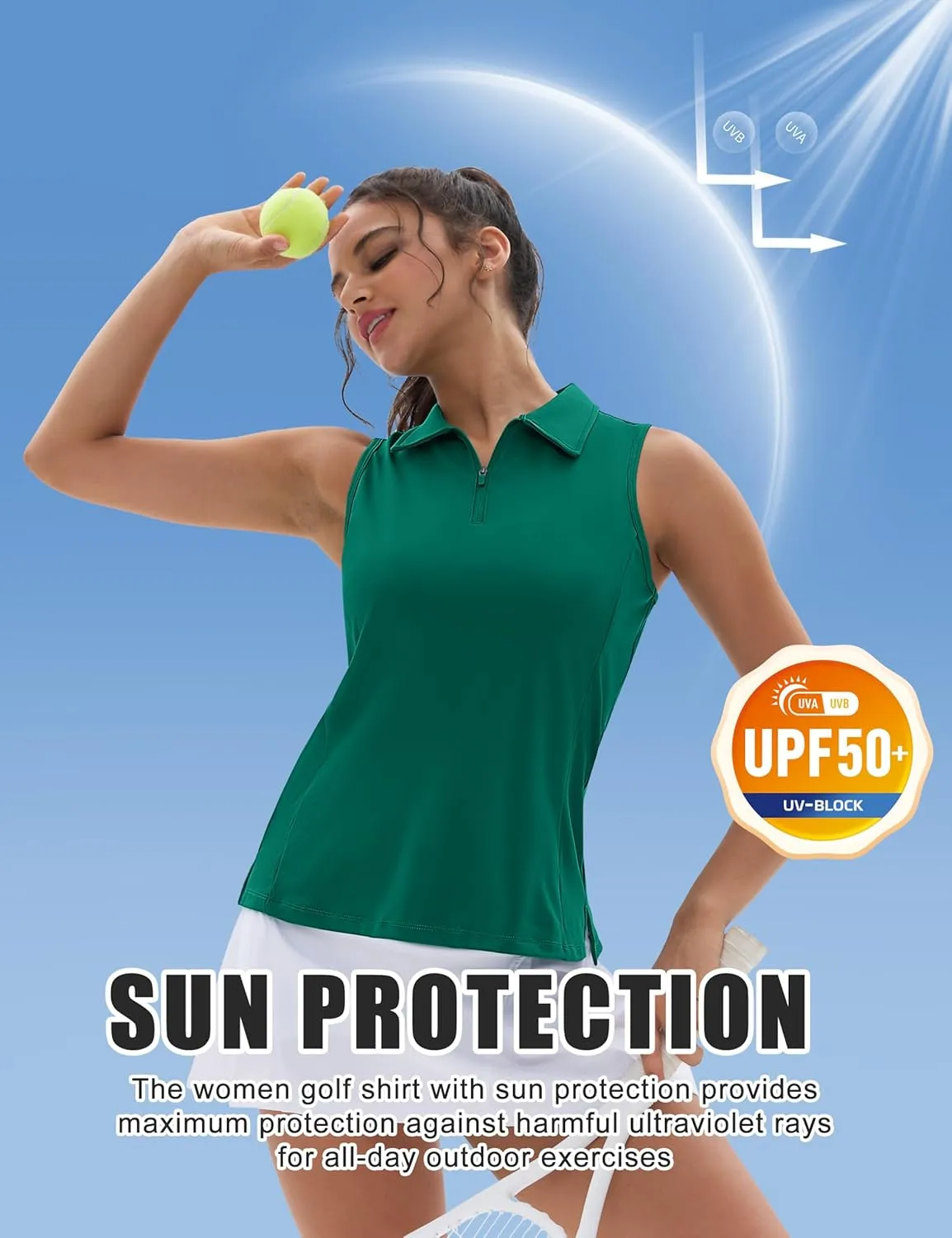 MAGCOMSEN Womens Golf Polo Shirts Sleeveless Racerback Zip Up UPF 50  Quick Dry Tennis Workout Athletic Tank Tops