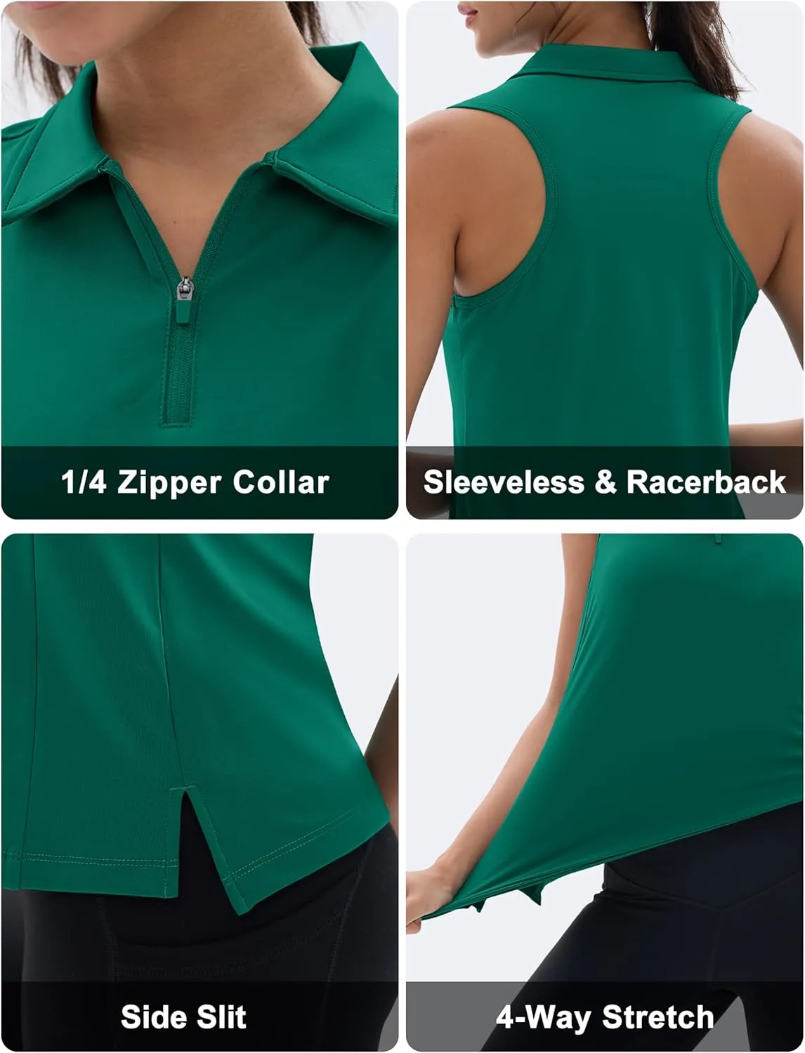 MAGCOMSEN Womens Golf Polo Shirts Sleeveless Racerback Zip Up UPF 50  Quick Dry Tennis Workout Athletic Tank Tops