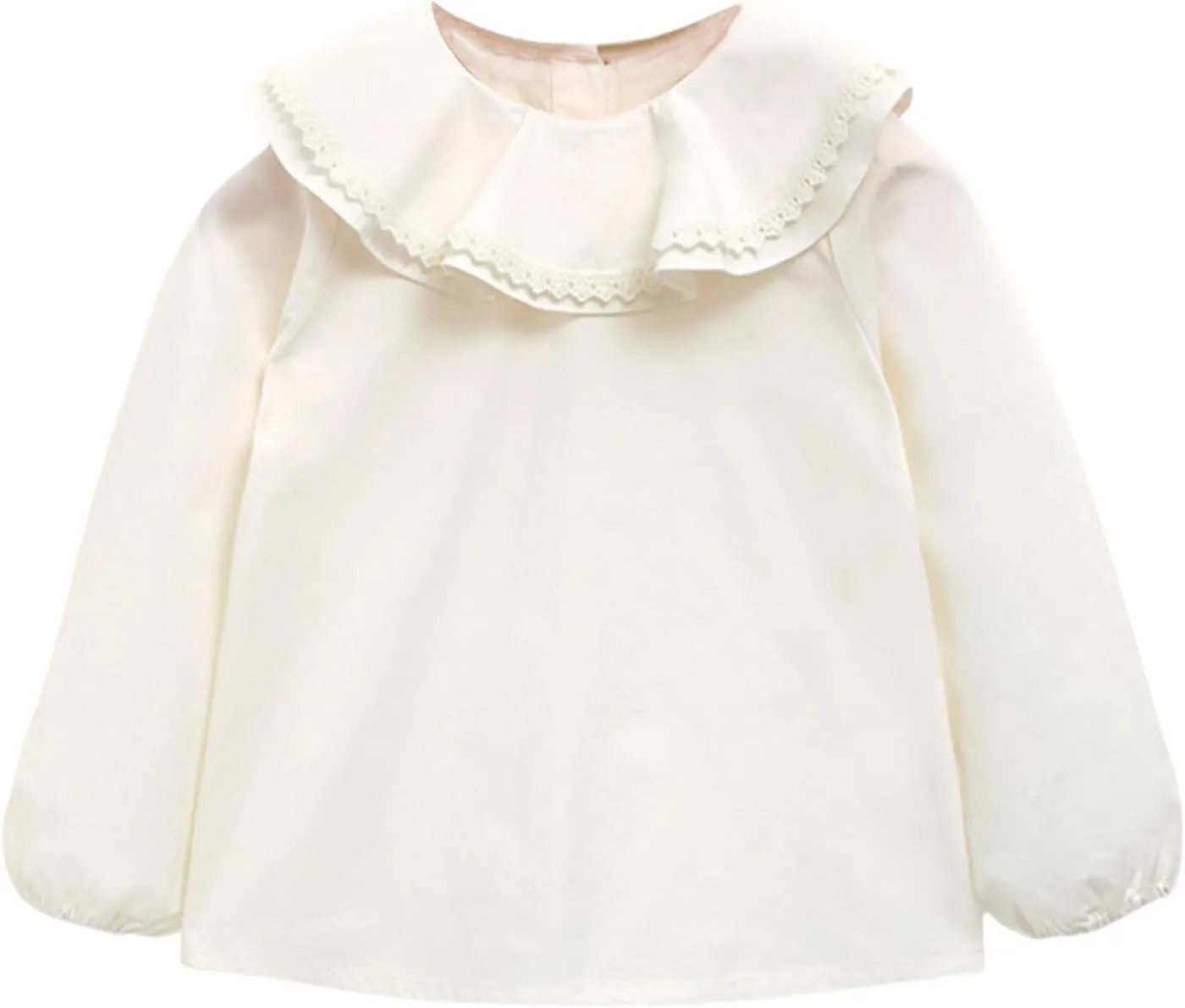 Ozkiz 'Heidi' Cotton Ruffle Neck Long Sleeve Blouse for Girls Toddler Little Kids_White, US Size 5T