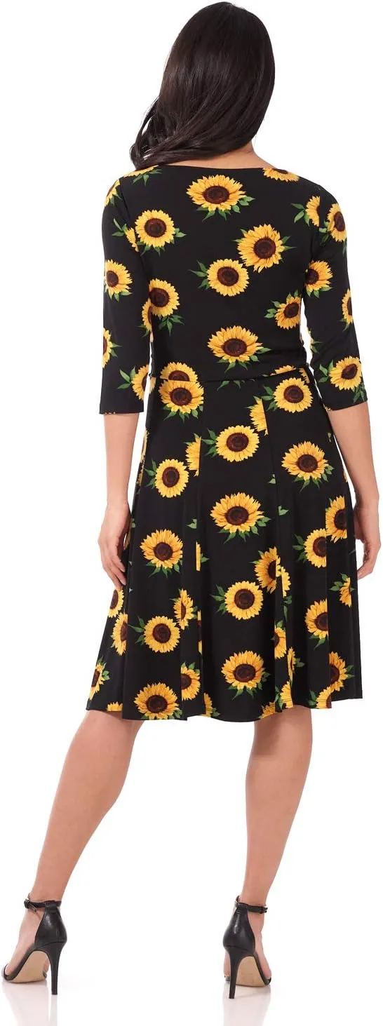 REKUCCI Women's Flippy Fit N' Flare Dress with 3/4 Sleeves