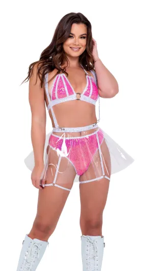 Roma Clear Vinyl Flare Skirt with Suspenders - Rave & Festival Wear