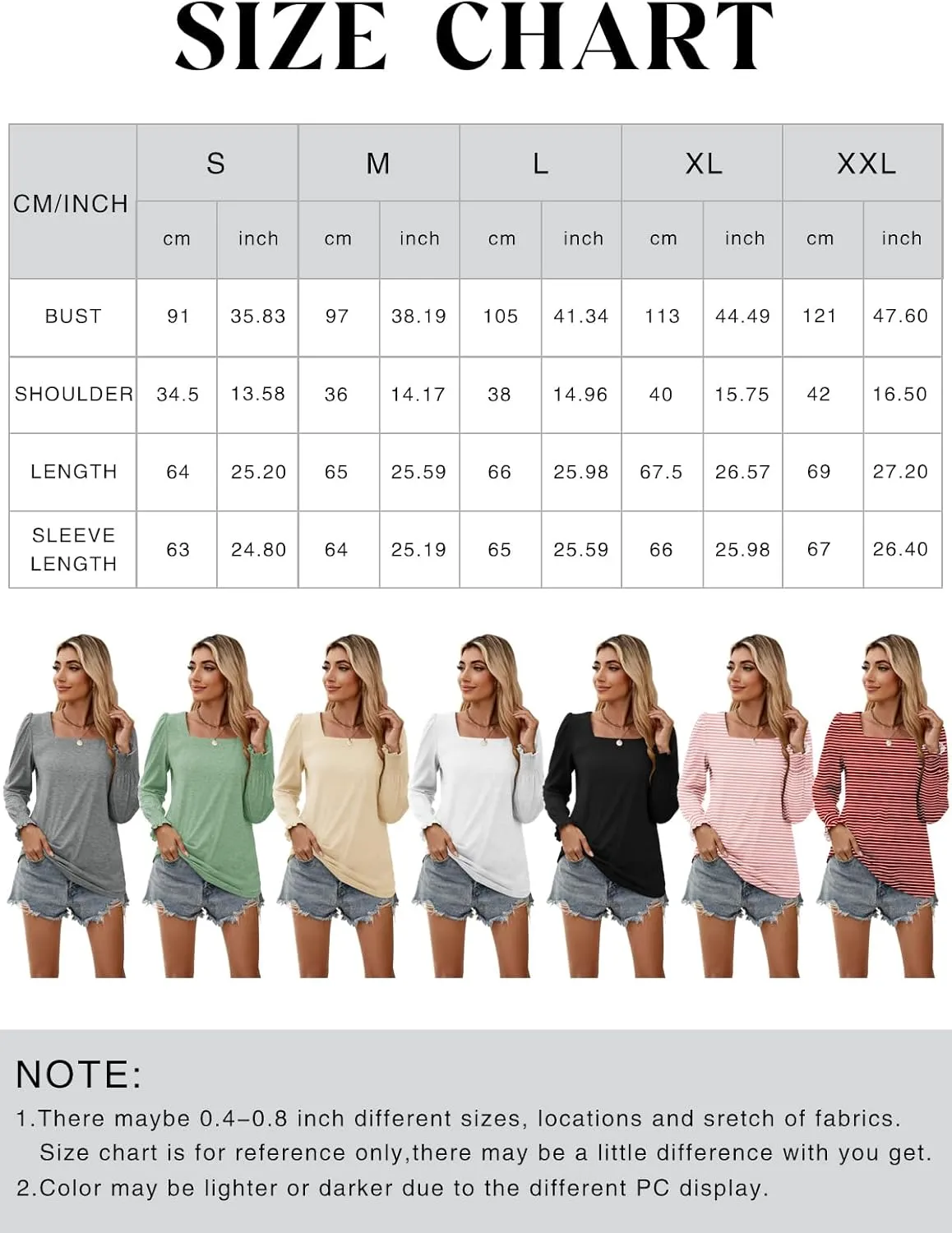 Sherosa Womens Puff Long Sleeve Square Neck Tops Ruffle Cuffs Dressy Casual Loose Fit Shirts Fall Fashion Blouses