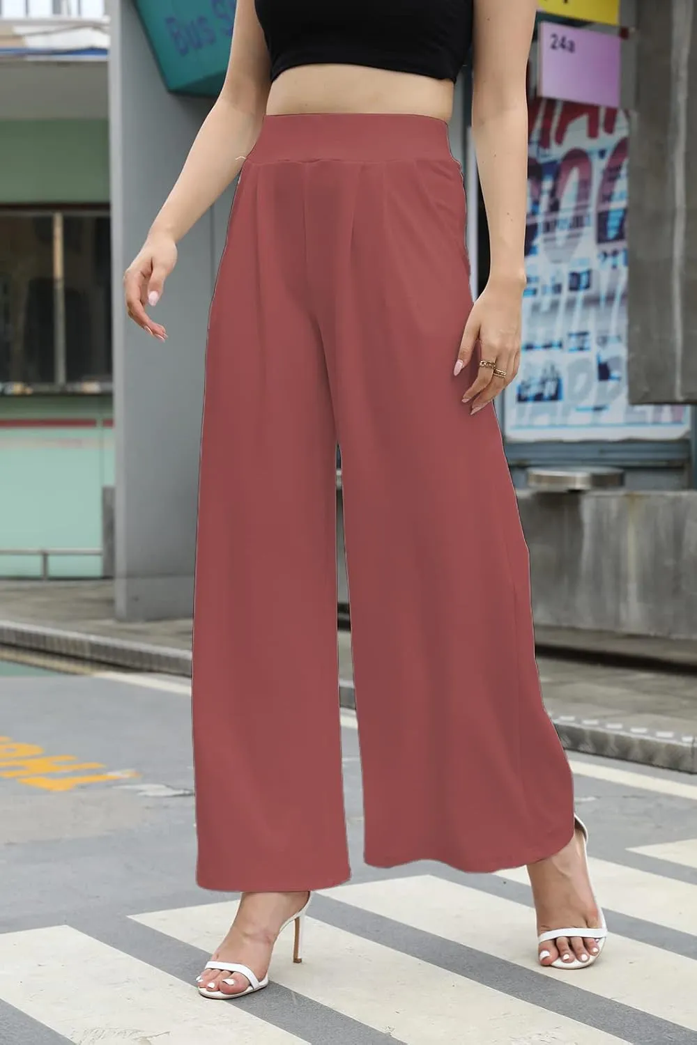 SHINFY Women's Stretchy Plus Size Wide Leg Palazzo Pants (S-3XL)