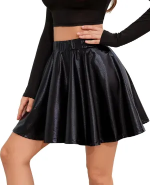 Shiny Pleated Mini Skirt Metallic Skater Skirt, Great for Concerts and Cheerleader - Classic Style, Sparkly Skirt