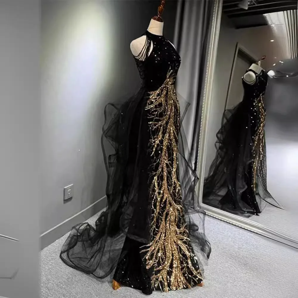 Uniwim witch dress to impress New Evening Dress Black High-Grade Slim-Fit Elegant Lady Host Halter Fishtail Dress Wedding Toast Dress Summer