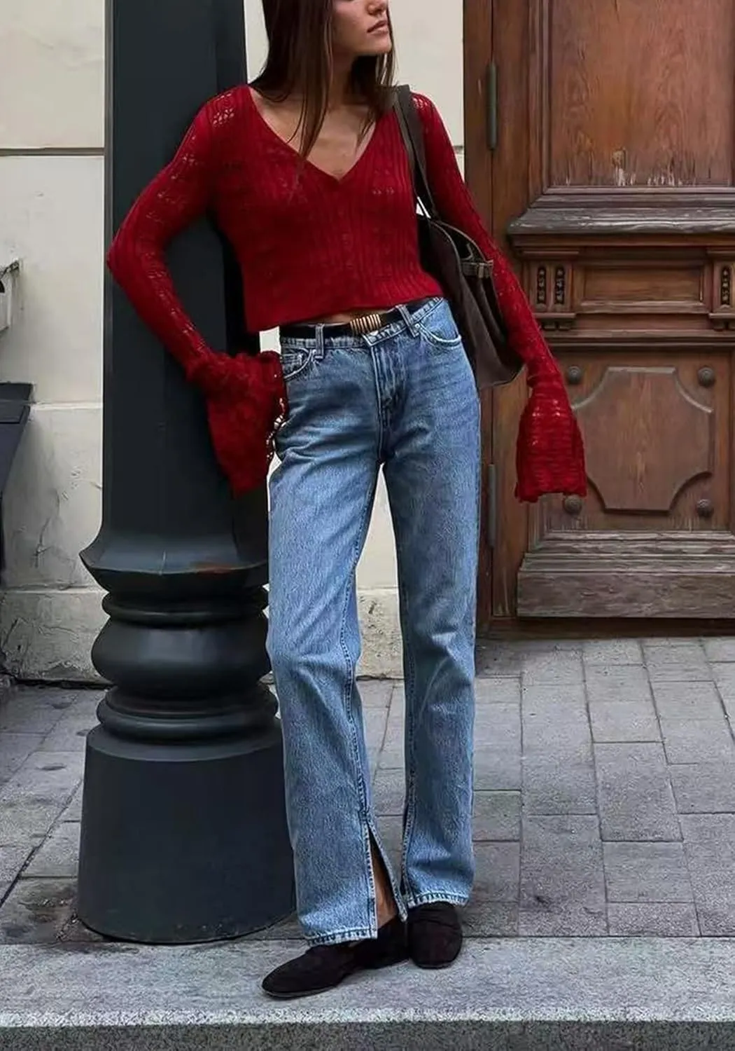 Unybwonn Women Cropped Cardigan Sweater Bell Long Sleeve Knit Crochet Cardigan Crop Top Casual Hollow Out Bolero Shrug