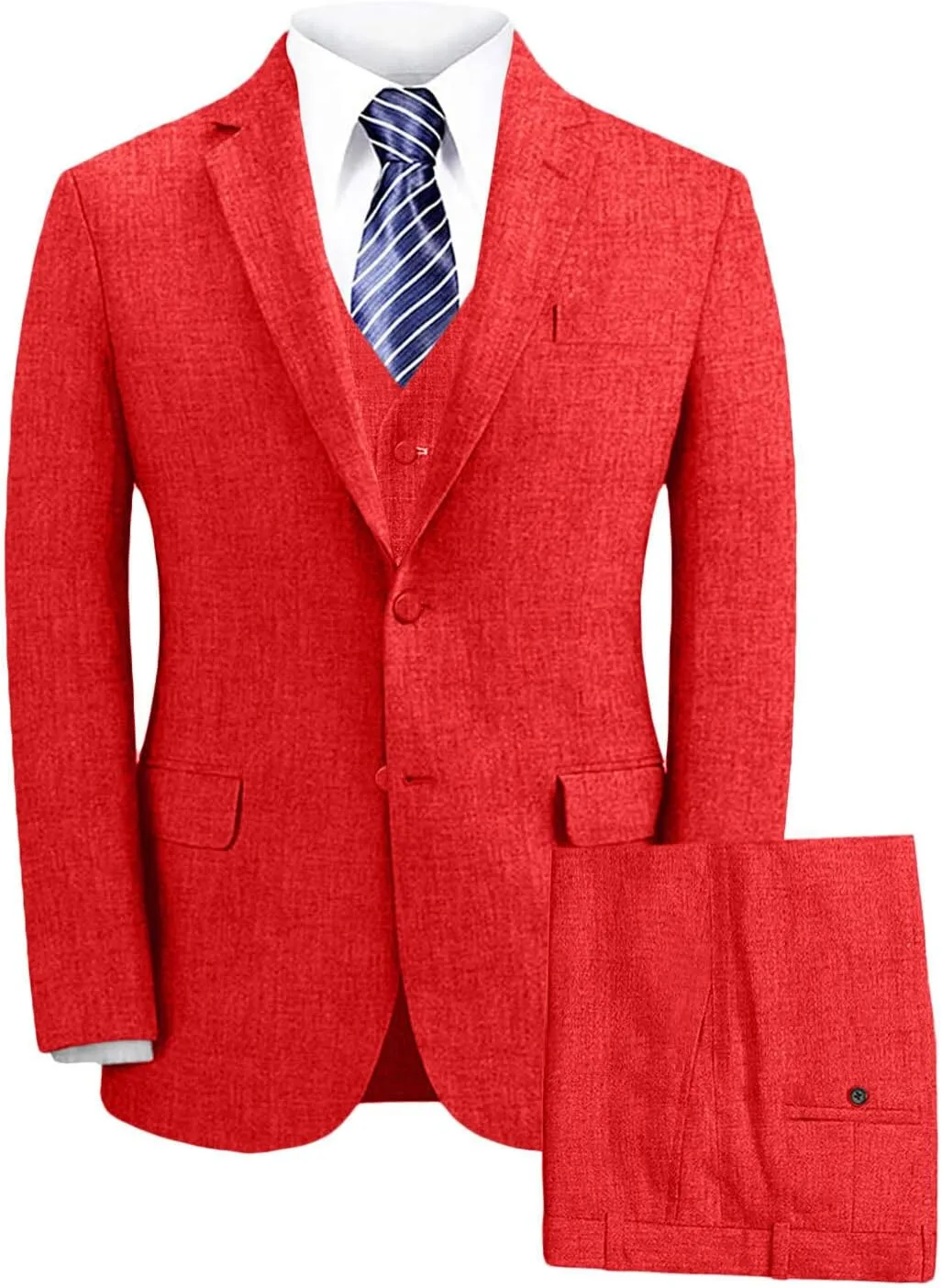 Wemaliyzd Men's Linen Suit Summer 3 Piece Wedding Suit Peak Lapel Blazer Vest Pants