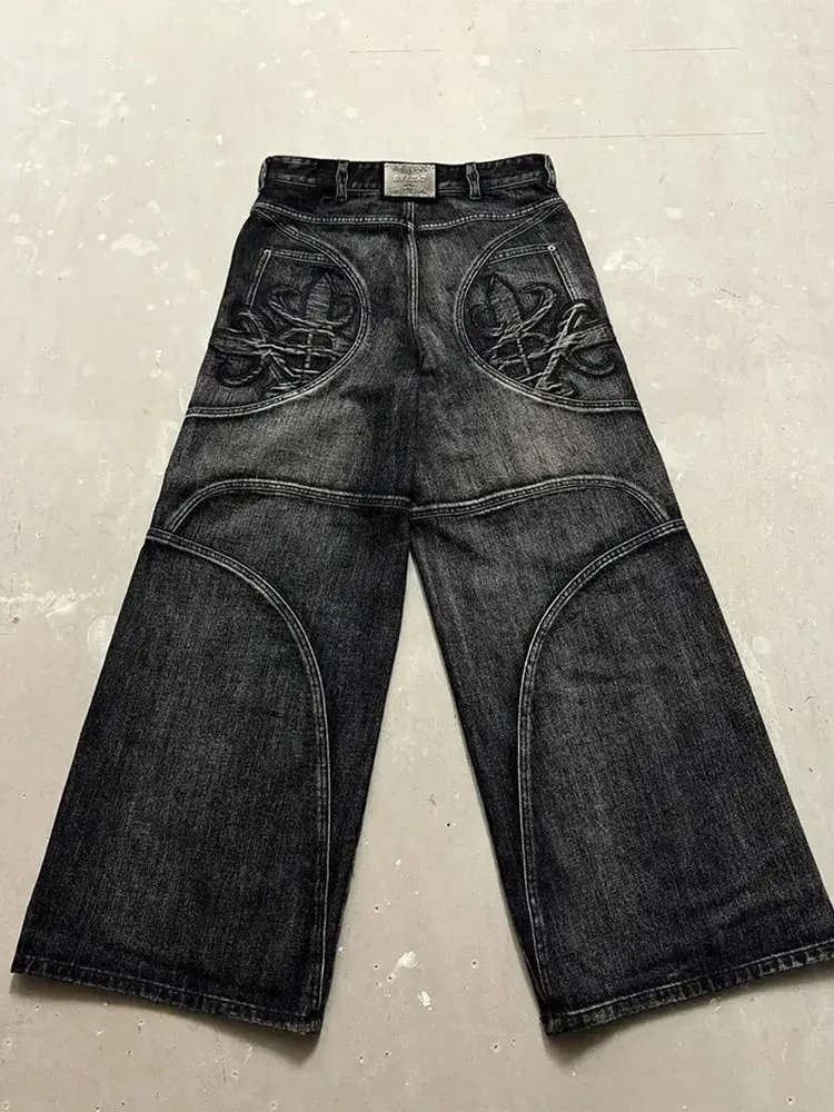 Wiaofellas  -   fall outfits Button Multiple Pockets Wash Jeans Men's Spring Autumn New Retro High Street Hip-hop Casual Loose Straight Wide Leg Denim Pants