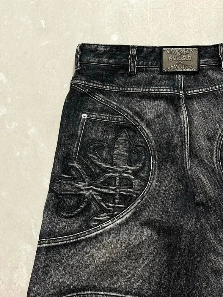 Wiaofellas  -   fall outfits Button Multiple Pockets Wash Jeans Men's Spring Autumn New Retro High Street Hip-hop Casual Loose Straight Wide Leg Denim Pants