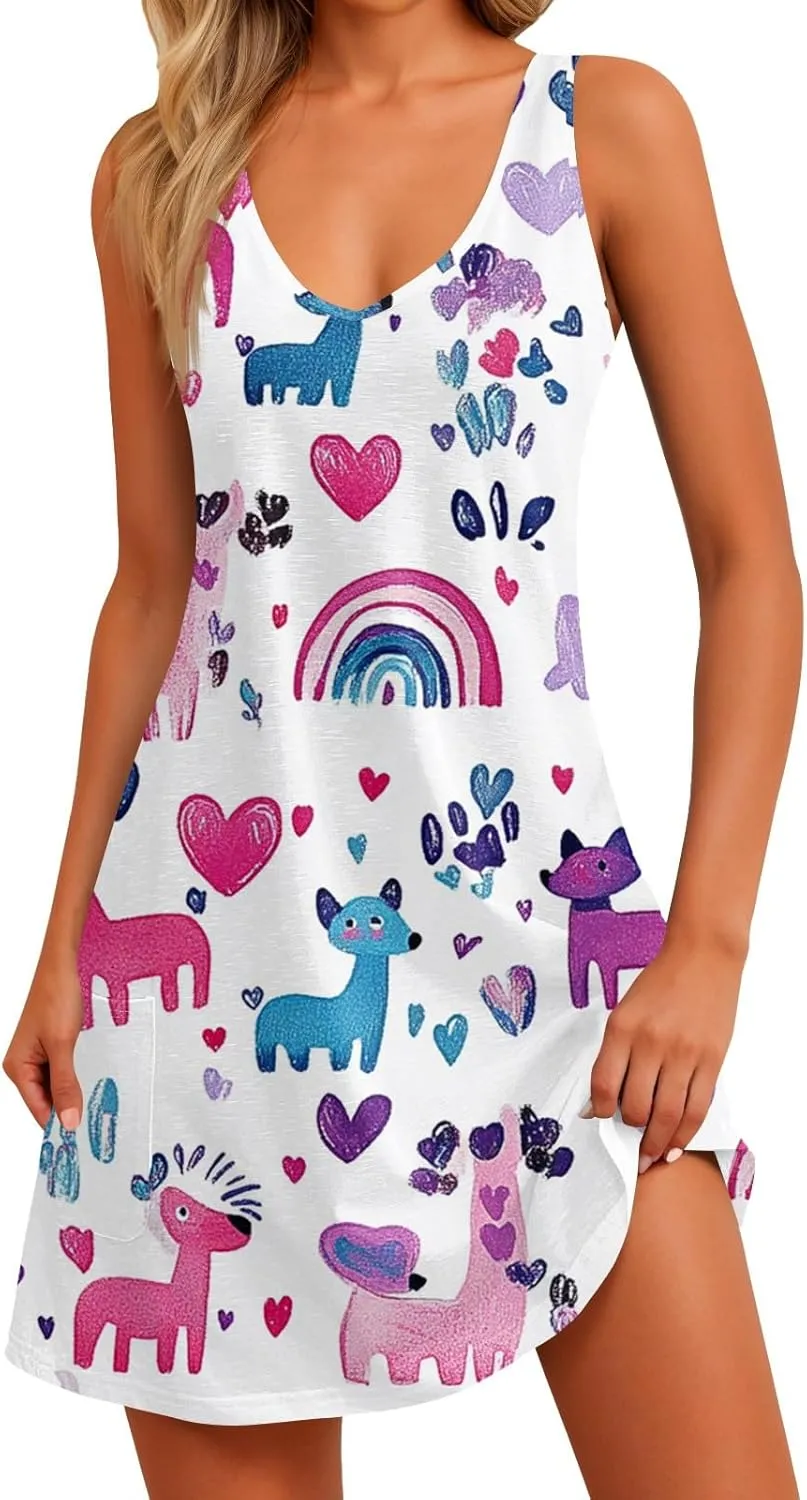 Women Summer Dresses Sleeveless Beach Dress with Pocket Vacation V Neck Sundress 2025 Casual Swimsuit Coverup
