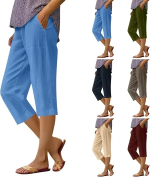 Women's Cropped Loose Pants Solid Color Casual Summer Trousers Comfortable Lightweight Lounge Wear