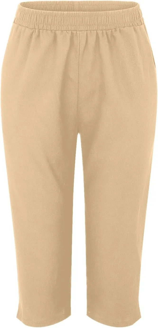 Women's Cropped Loose Pants Solid Color Casual Summer Trousers Comfortable Lightweight Lounge Wear