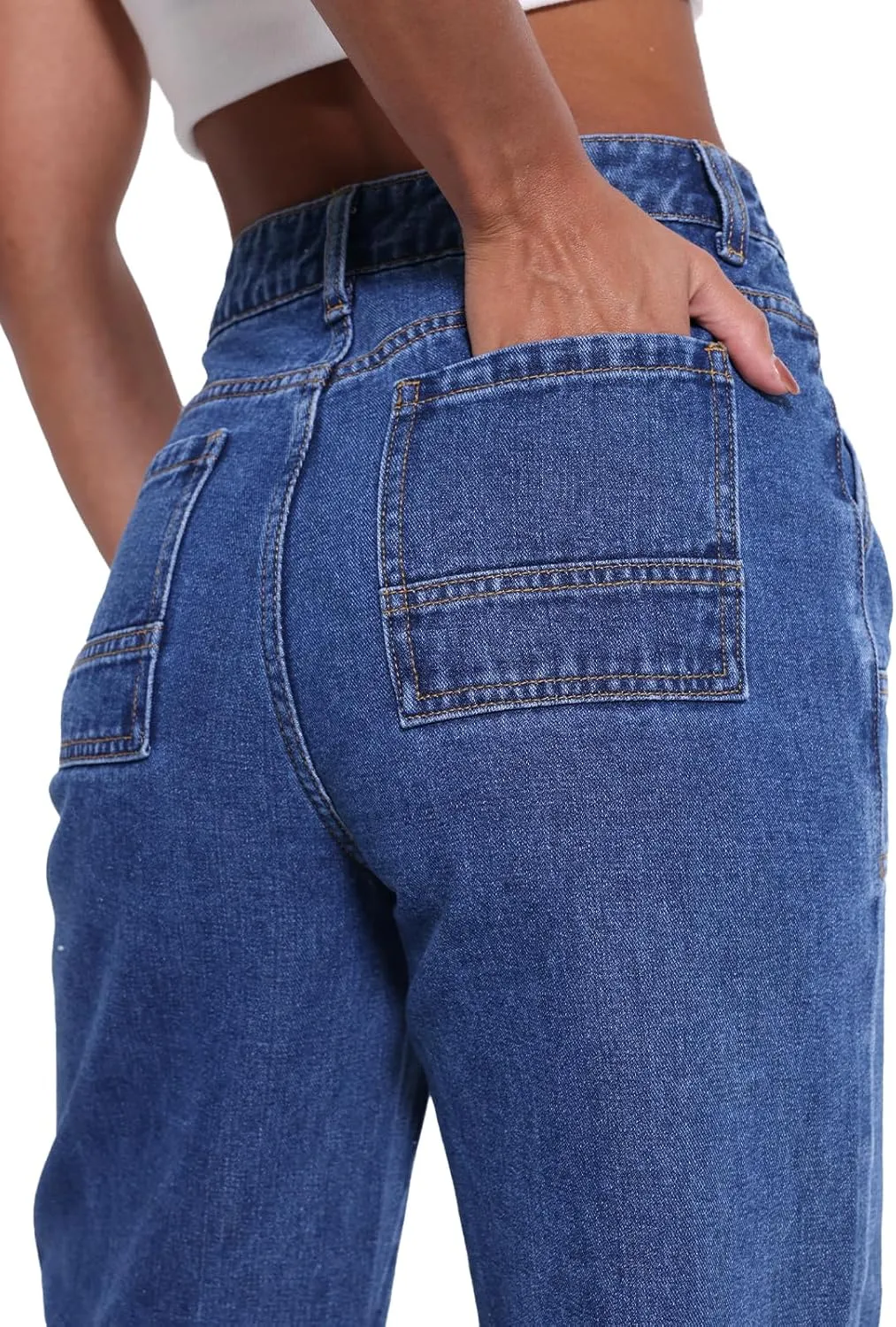 Women's Mid Rise Cargo Jeans Y2k Straight Leg Baggy Jeans Trendy Women's Wide Leg Denim Pants